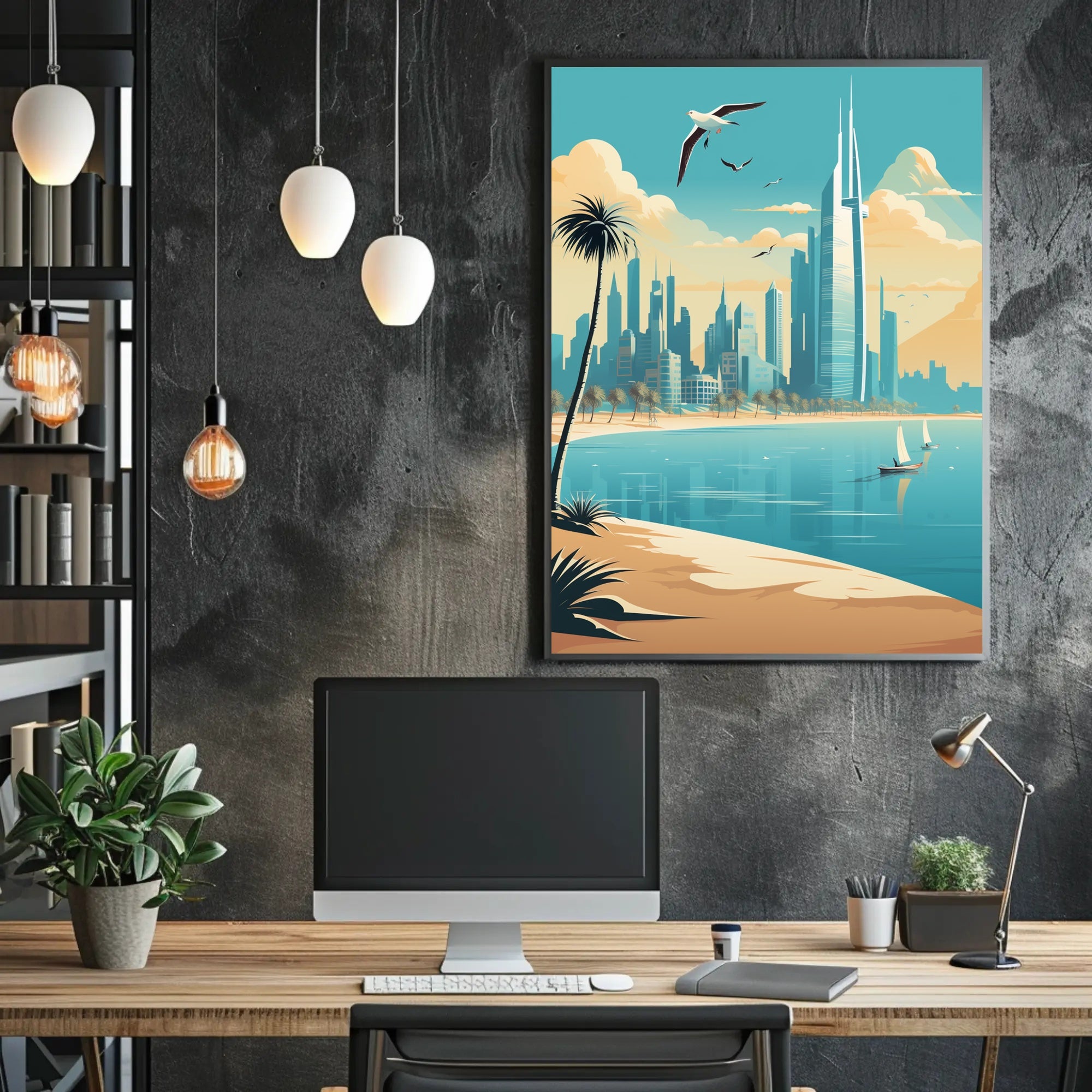 Futuristic Middle Eastern Coastal City Urban or Cityscape Poster PosterGoat