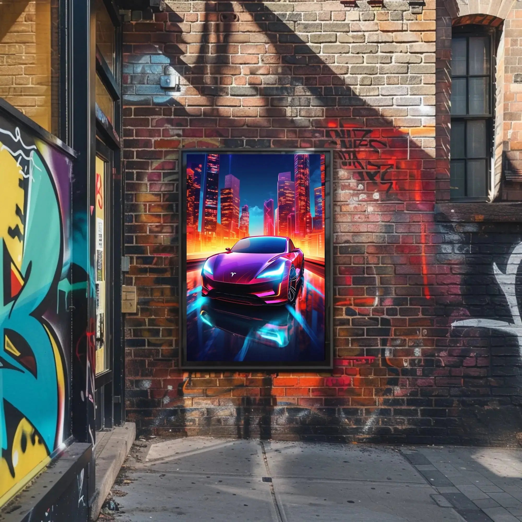 Futuristic Neon Car Cityscape Vibrant Futuristic Sci-Fi Poster PosterGoat