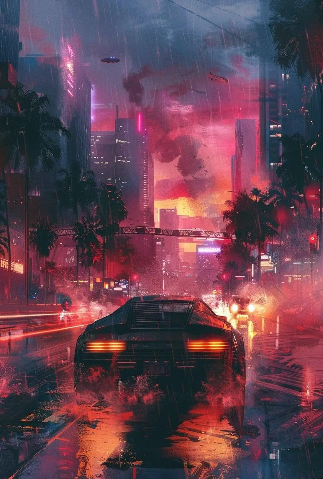 Futuristic Neon Cityscape Art Print: Sci-Fi Poster PosterGoat