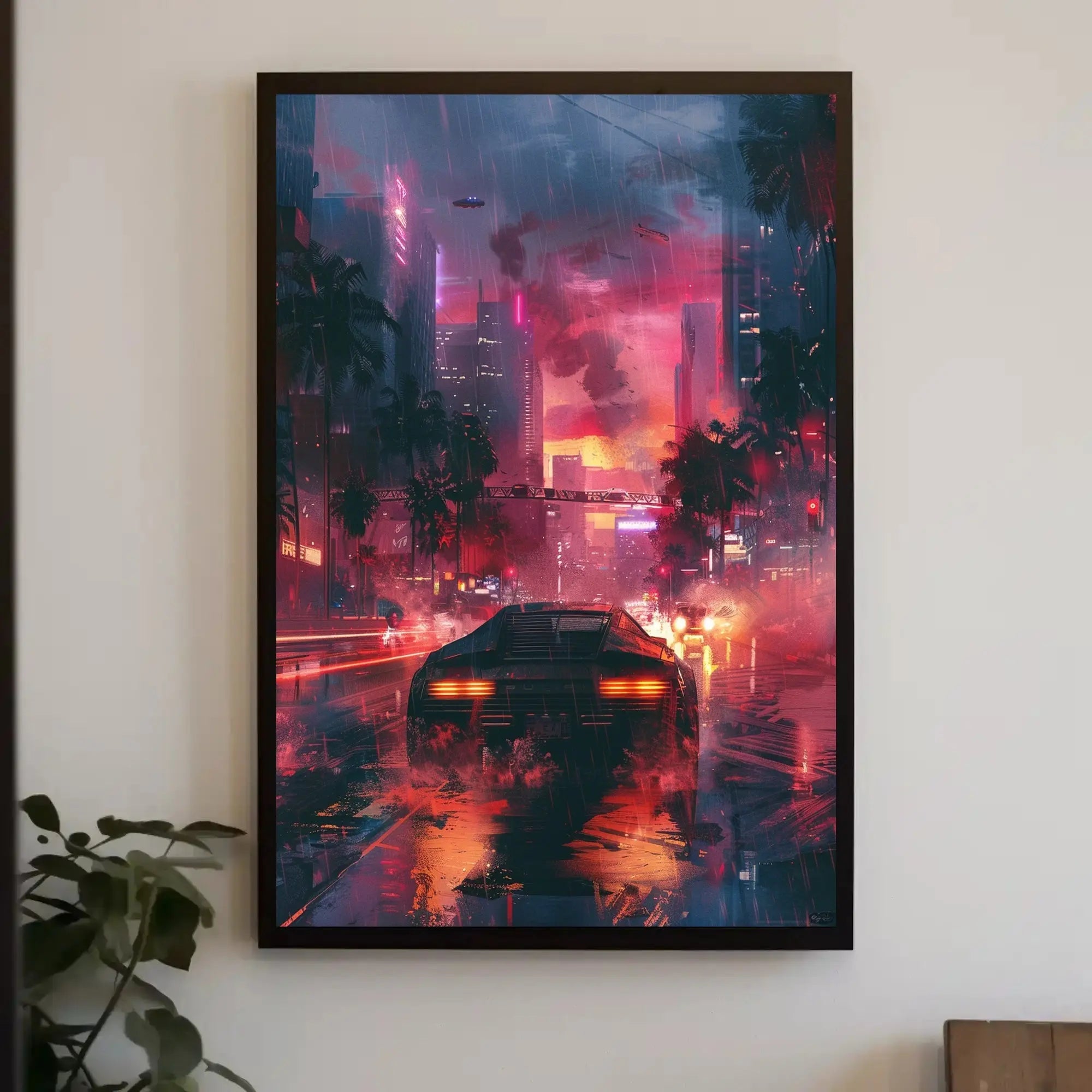 Futuristic Neon Cityscape Art Print: Sci-Fi Poster PosterGoat