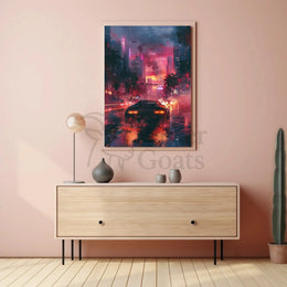 Futuristic Neon Cityscape Art Print: Sci-Fi Poster PosterGoat