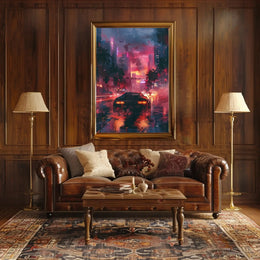 Futuristic Neon Cityscape Art Print: Sci-Fi Poster PosterGoat