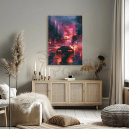 Futuristic Neon Cityscape Art Print: Sci-Fi Poster PosterGoat