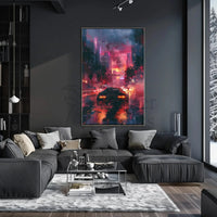 Futuristic Neon Cityscape Art Print: Sci-Fi Poster PosterGoat