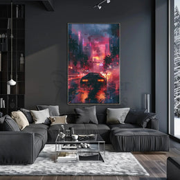 Futuristic Neon Cityscape Art Print: Sci-Fi Poster PosterGoat