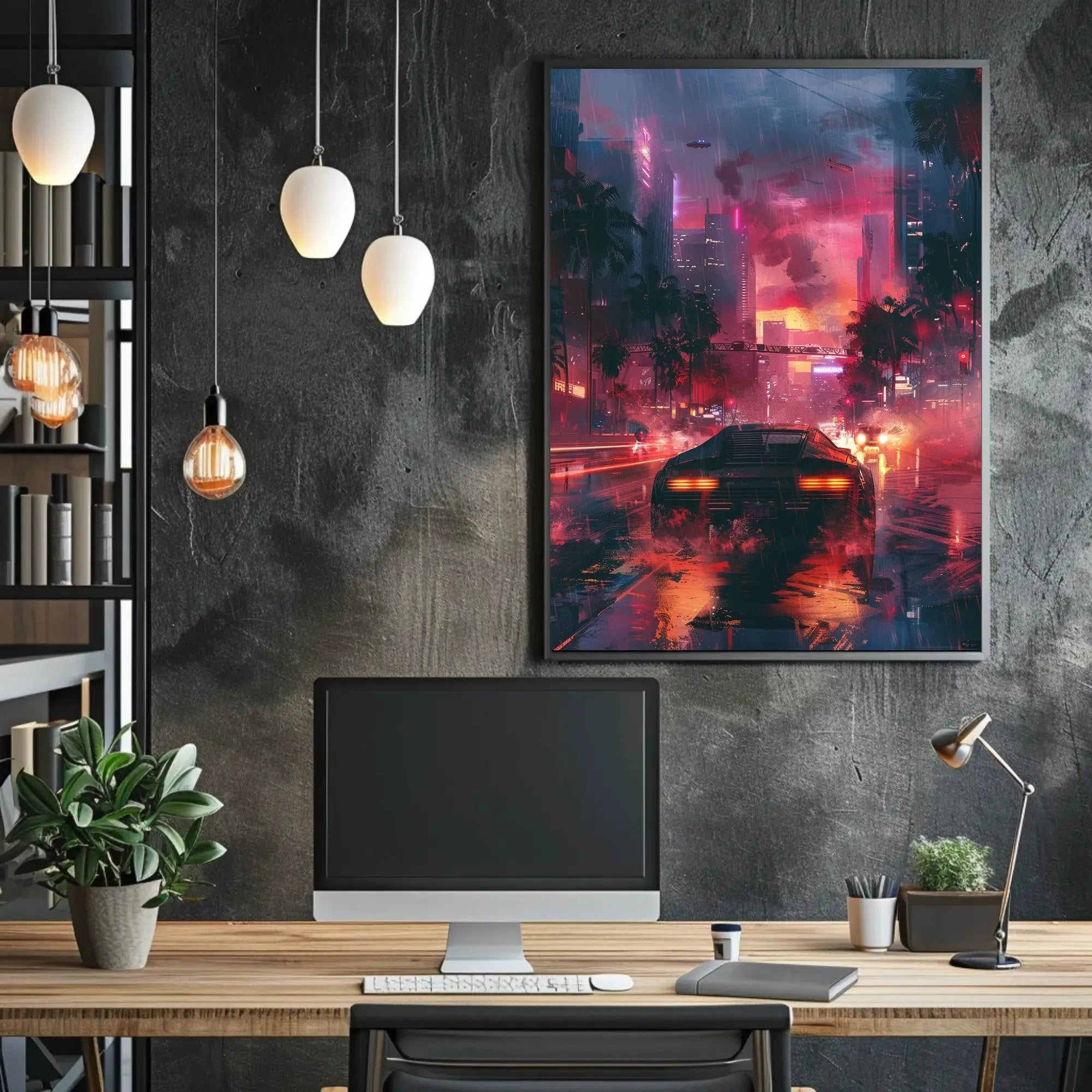 Futuristic Neon Cityscape Art Print: Sci-Fi Poster PosterGoat