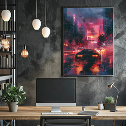 Futuristic Neon Cityscape Art Print: Sci-Fi Poster PosterGoat