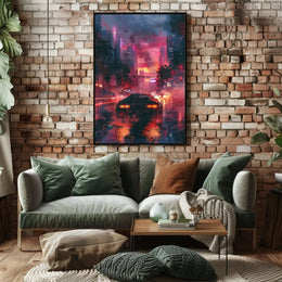 Futuristic Neon Cityscape Art Print: Sci-Fi Poster PosterGoat