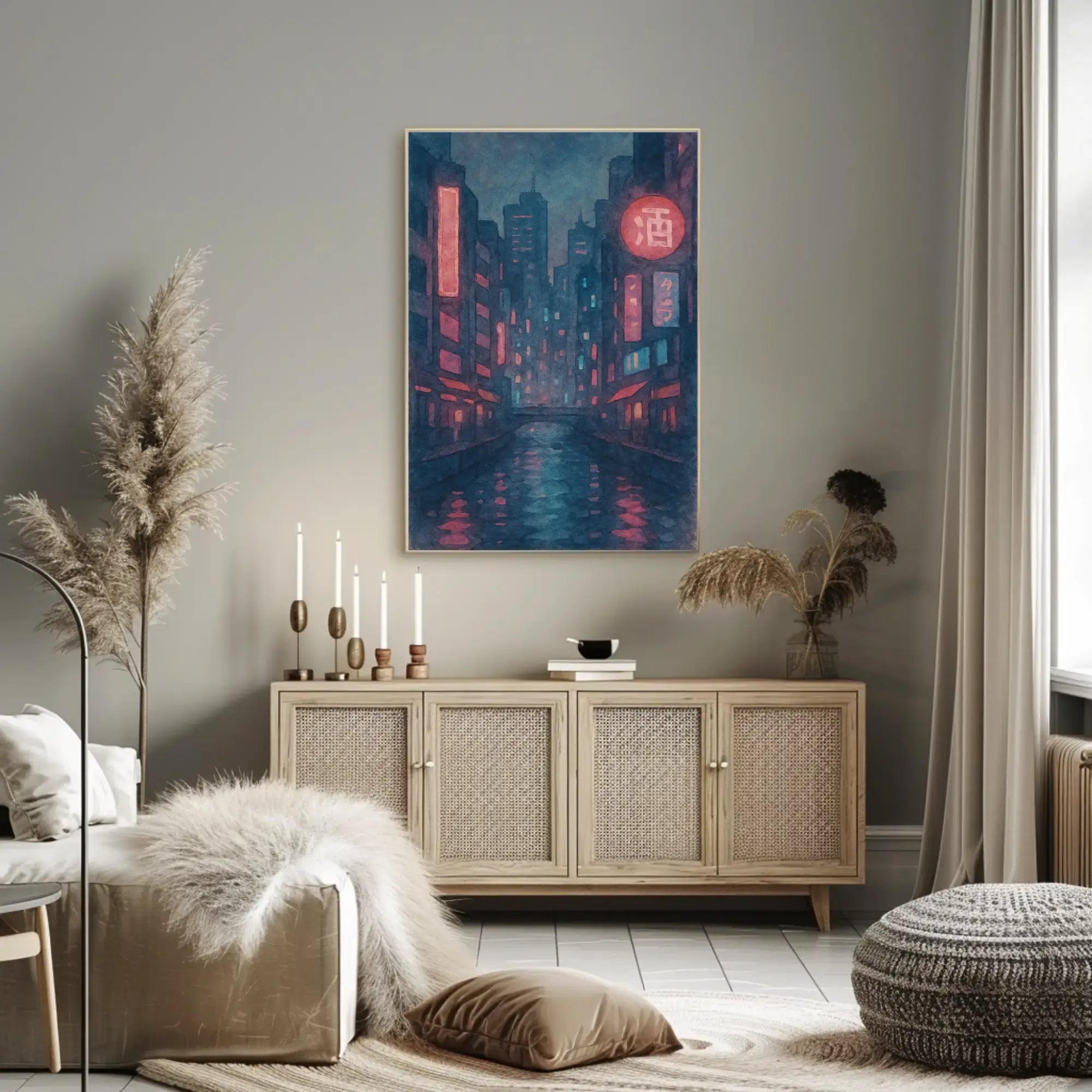 Futuristic Neon Cityscape Artistic Poster PosterGoat