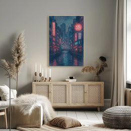 Futuristic Neon Cityscape Artistic Poster PosterGoat
