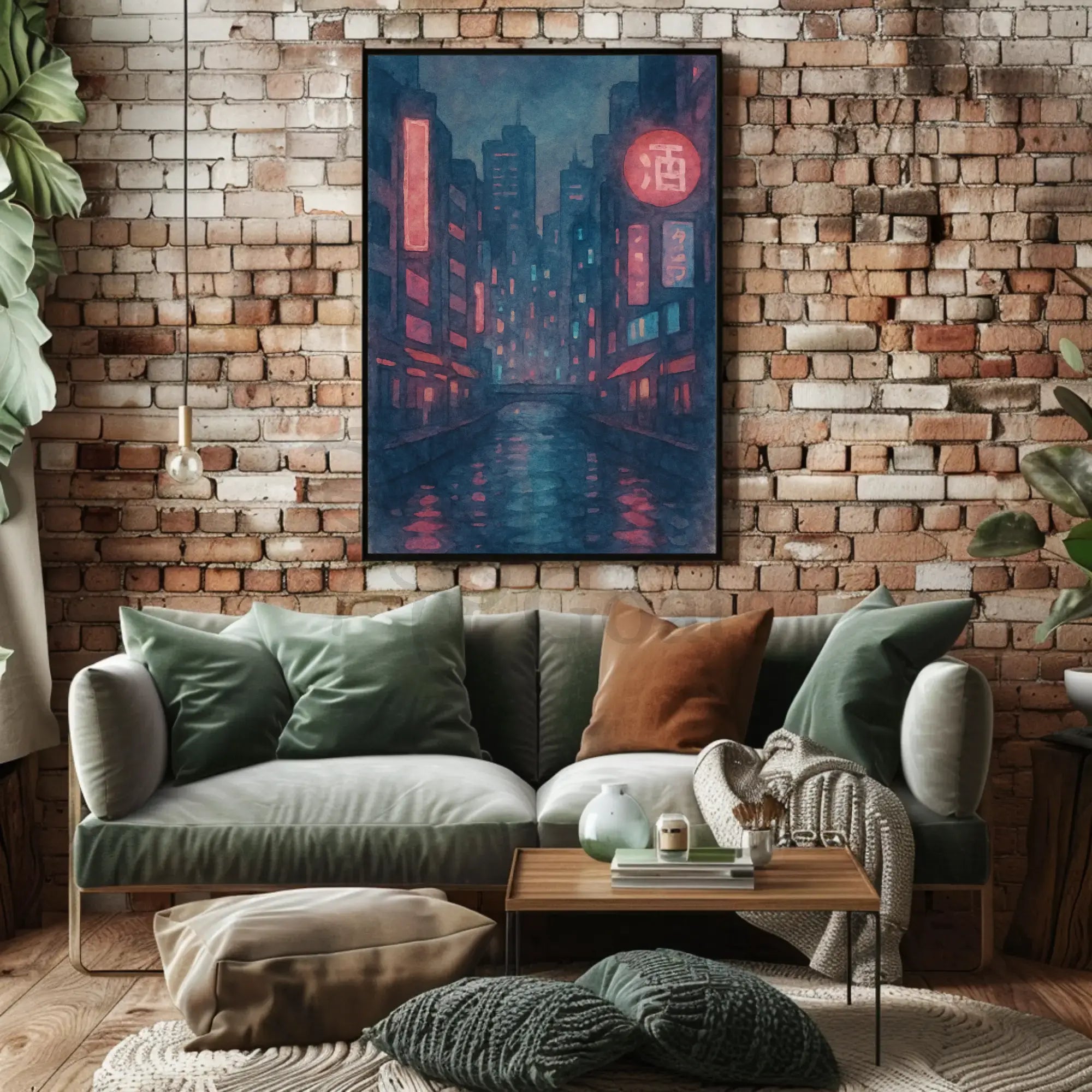 Futuristic Neon Cityscape Artistic Poster PosterGoat