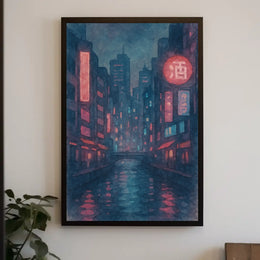 Futuristic Neon Cityscape Artistic Poster PosterGoat