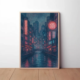 Futuristic Neon Cityscape Artistic Poster PosterGoat
