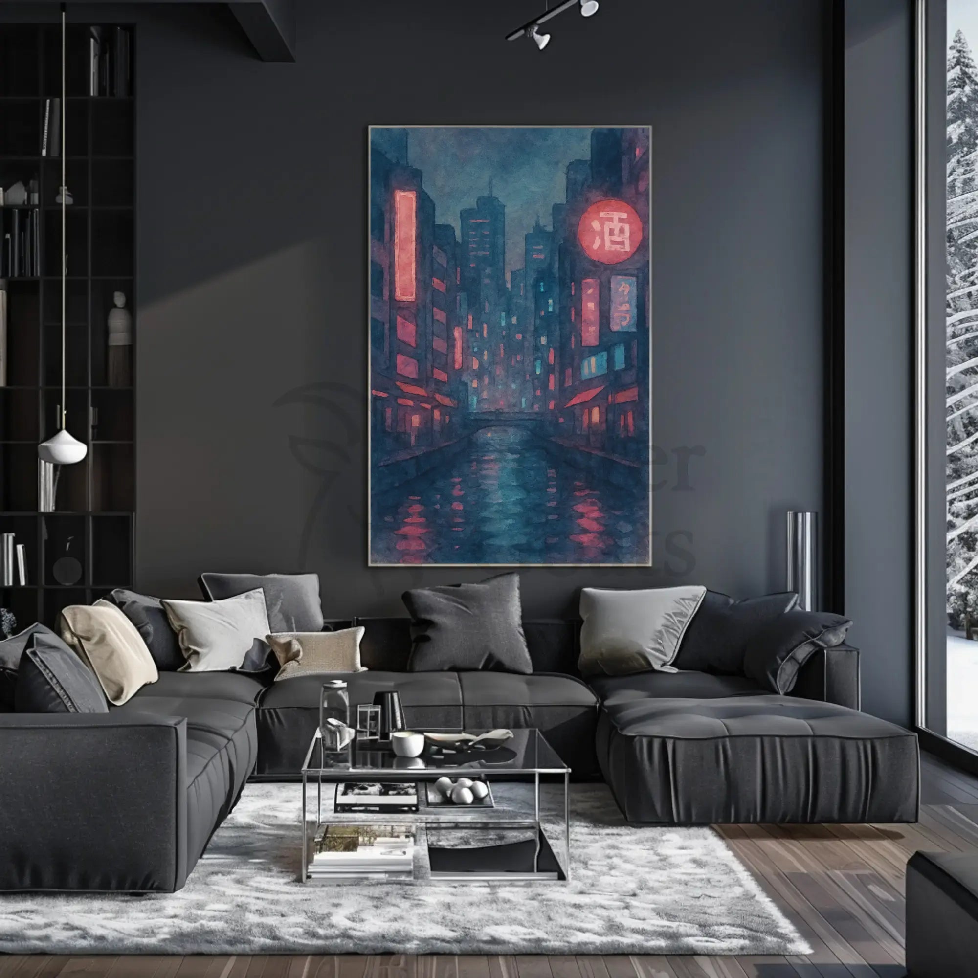 Futuristic Neon Cityscape Artistic Poster PosterGoat
