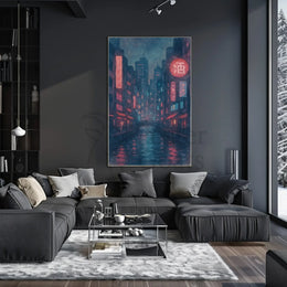 Futuristic Neon Cityscape Artistic Poster PosterGoat