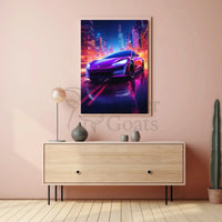 Futuristic Neon Cityscape Car Racing Sci-Fi Poster PosterGoat