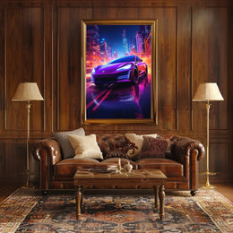 Futuristic Neon Cityscape Car Racing Sci-Fi Poster PosterGoat
