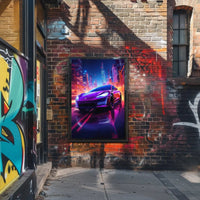 Futuristic Neon Cityscape Car Racing Sci-Fi Poster PosterGoat