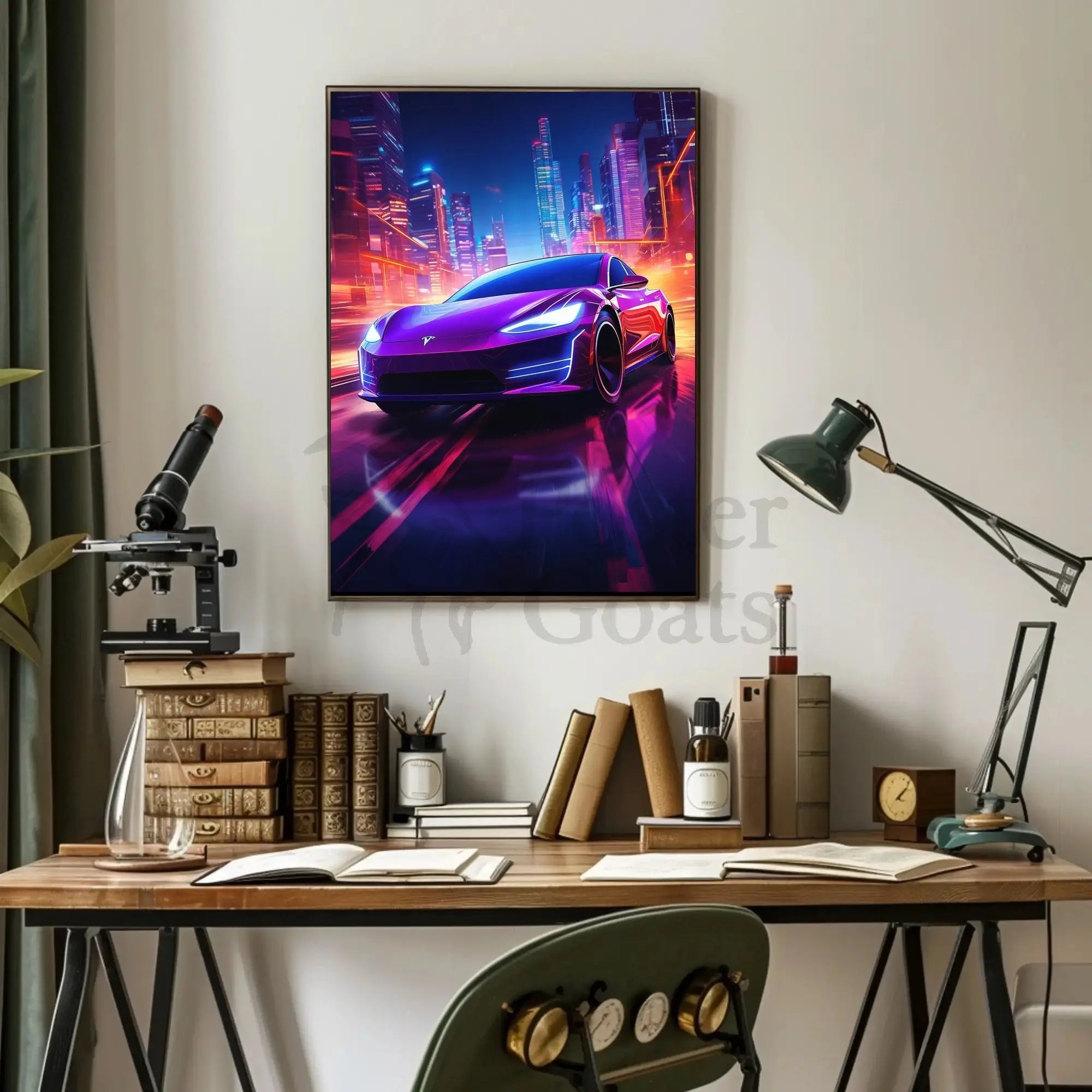 Futuristic Neon Cityscape Car Racing Sci-Fi Poster PosterGoat