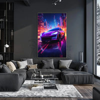 Futuristic Neon Cityscape Car Racing Sci-Fi Poster PosterGoat