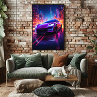Futuristic Neon Cityscape Car Racing Sci-Fi Poster PosterGoat