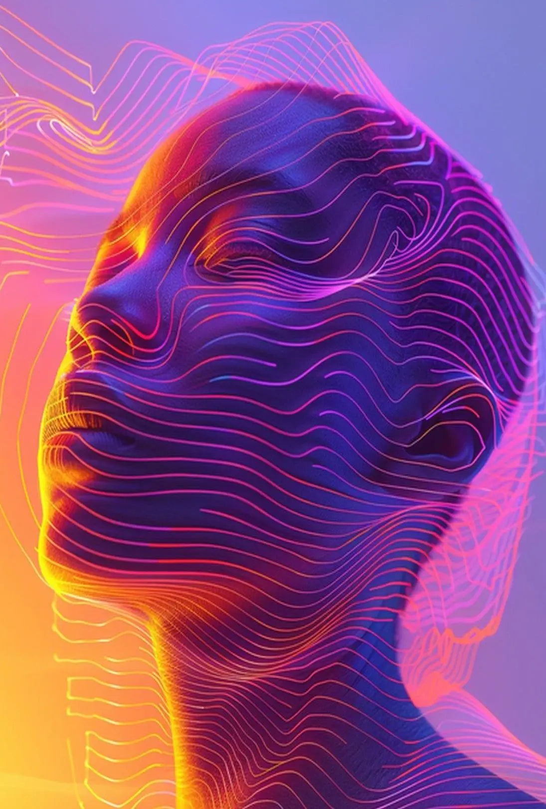 Futuristic Neon Face Art: A Digital Sci-Fi Poster PosterGoat