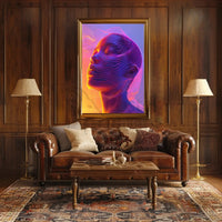Futuristic Neon Face Art: A Digital Sci-Fi Poster PosterGoat