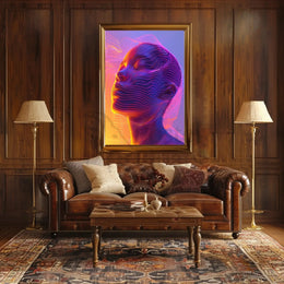 Futuristic Neon Face Art: A Digital Sci-Fi Poster PosterGoat
