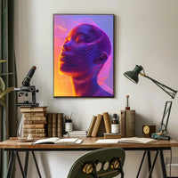 Futuristic Neon Face Art: A Digital Sci-Fi Poster PosterGoat
