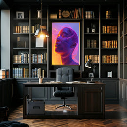 Futuristic Neon Face Art: A Digital Sci-Fi Poster PosterGoat