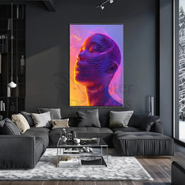 Futuristic Neon Face Art: A Digital Sci-Fi Poster PosterGoat