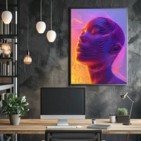 Futuristic Neon Face Art: A Digital Sci-Fi Poster PosterGoat