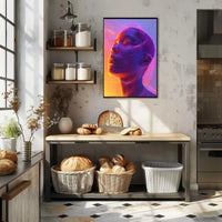 Futuristic Neon Face Art: A Digital Sci-Fi Poster PosterGoat