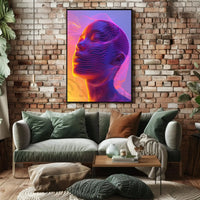 Futuristic Neon Face Art: A Digital Sci-Fi Poster PosterGoat