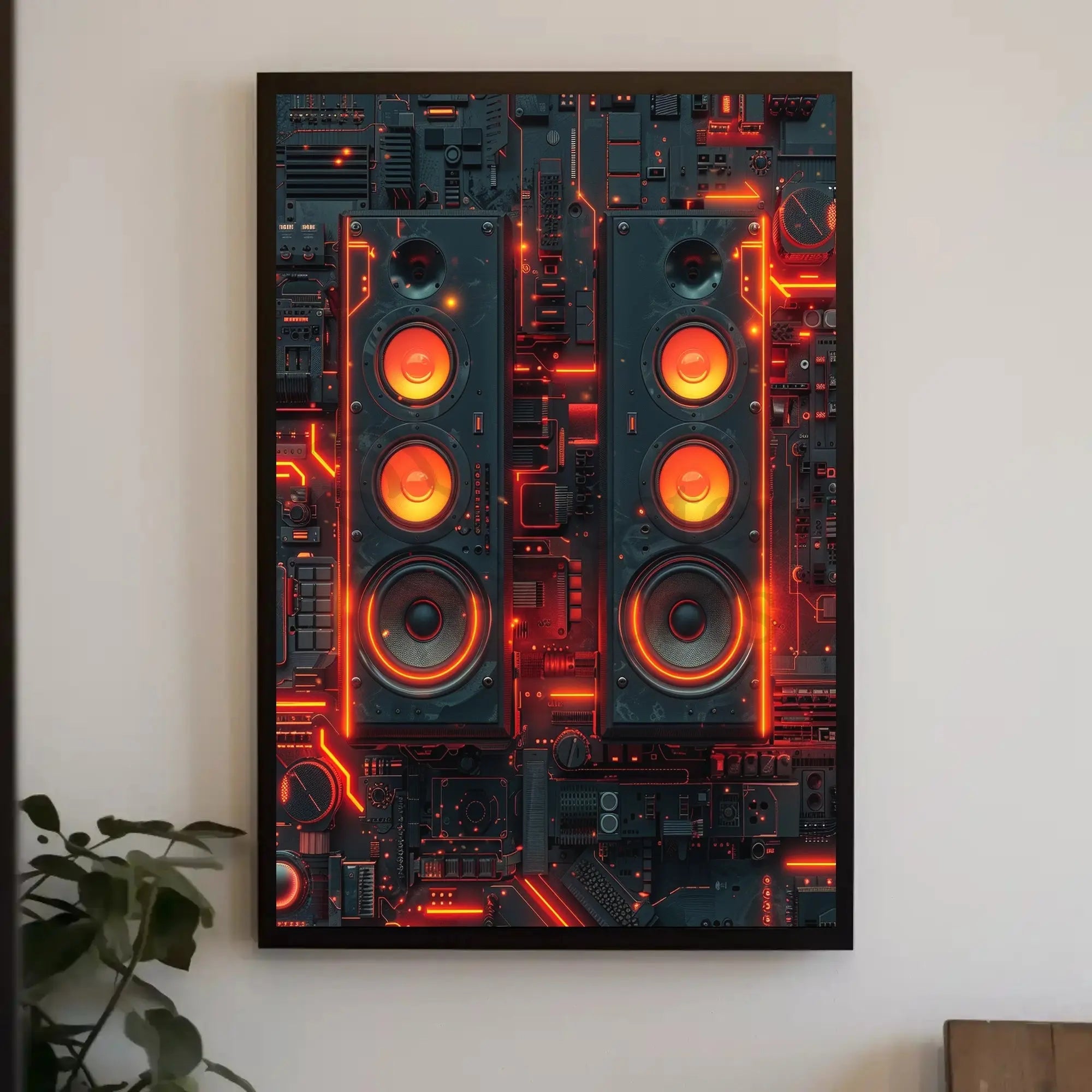 Futuristic Neon Speakers Sci-Fi Poster PosterGoat