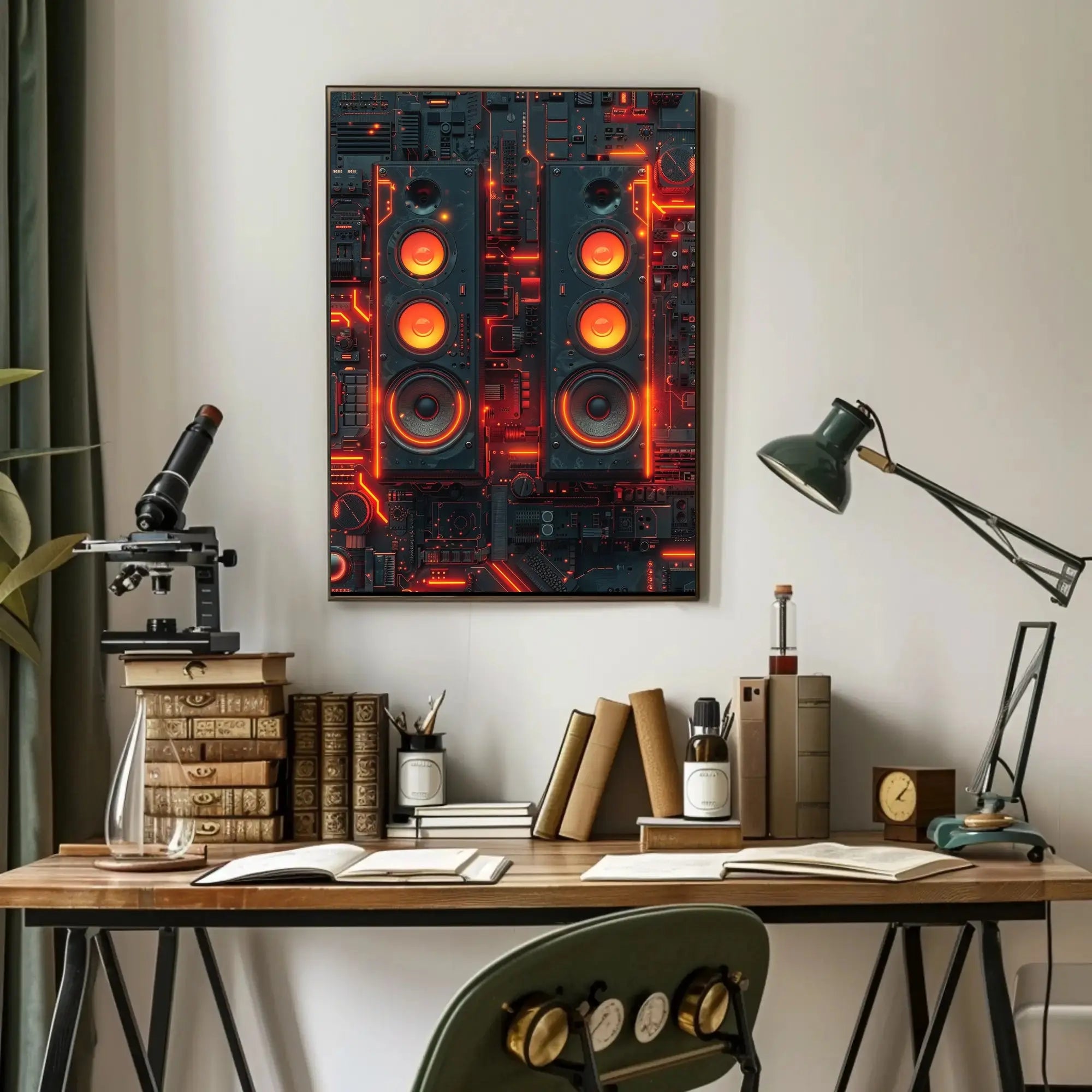 Futuristic Neon Speakers Sci-Fi Poster PosterGoat