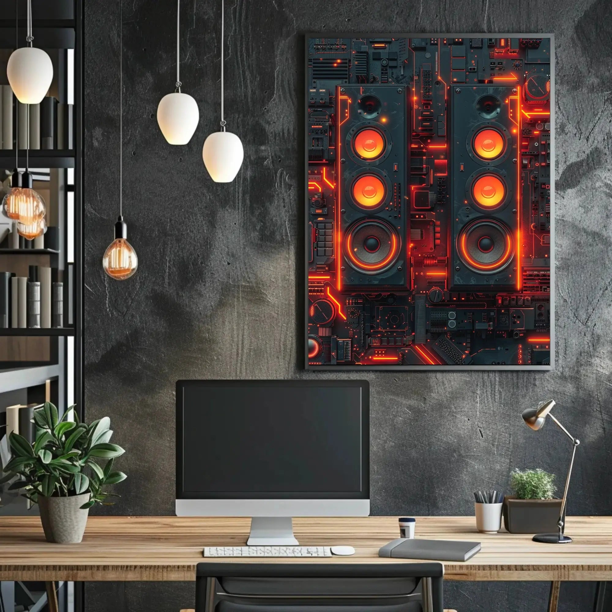 Futuristic Neon Speakers Sci-Fi Poster PosterGoat