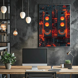 Futuristic Neon Speakers Sci-Fi Poster PosterGoat