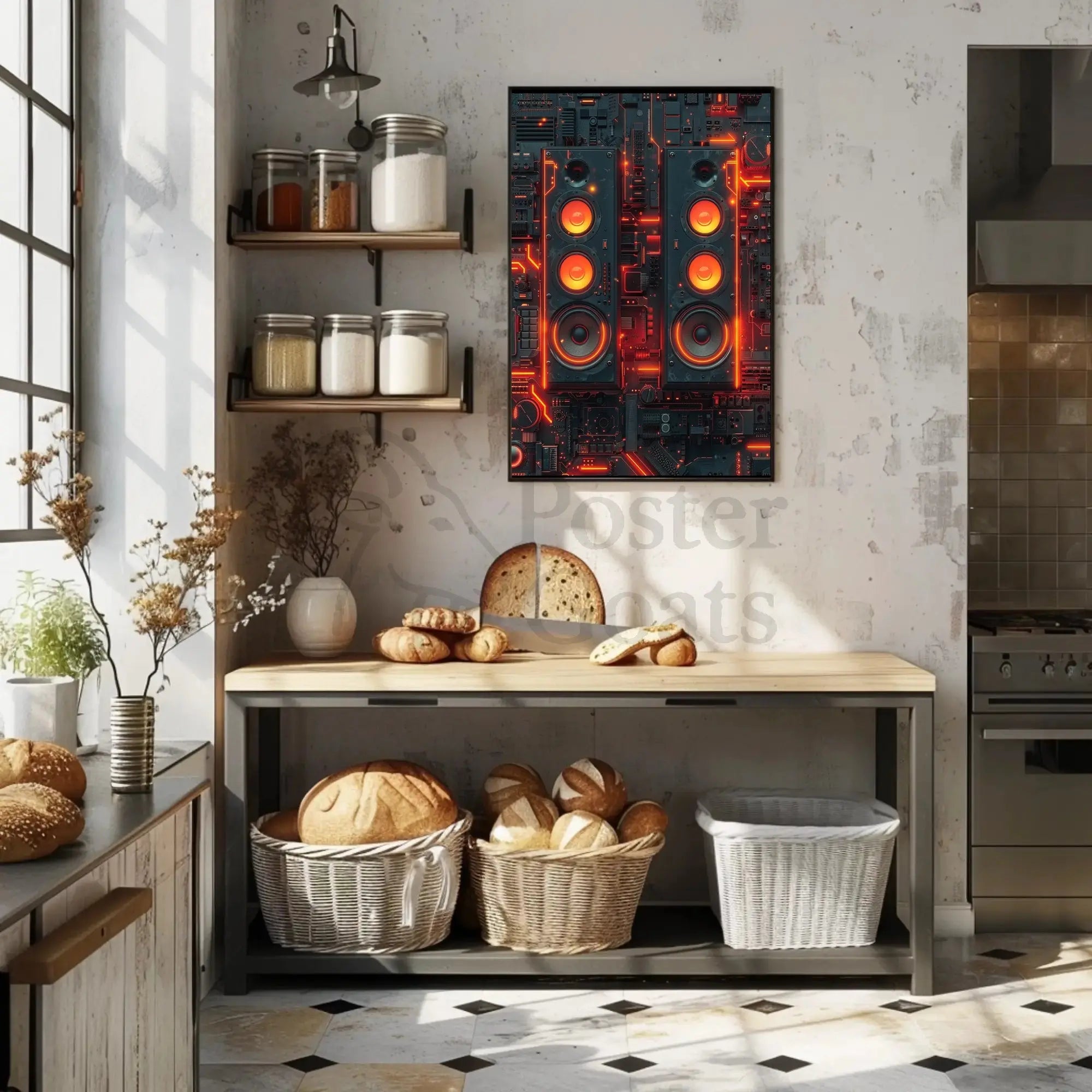 Futuristic Neon Speakers Sci-Fi Poster PosterGoat