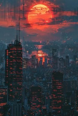 Futuristic Nighttime Cityscape: Cyberpunk Aesthetic Sci-Fi Poster PosterGoat