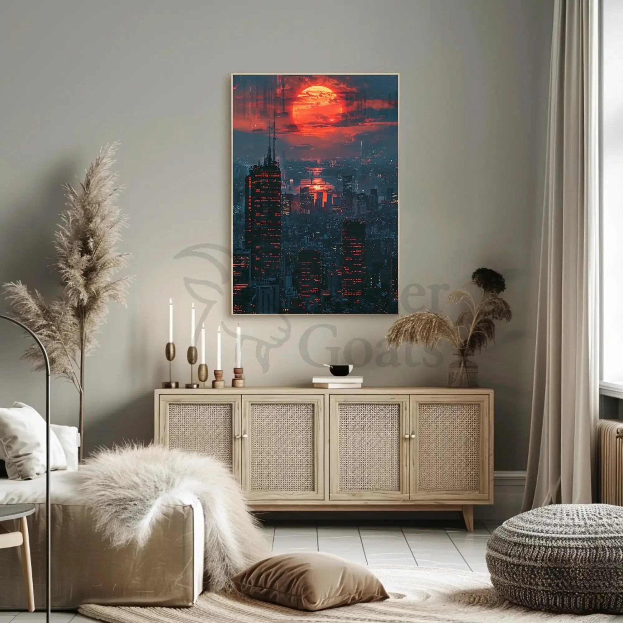 Futuristic Nighttime Cityscape: Cyberpunk Aesthetic Sci-Fi Poster PosterGoat