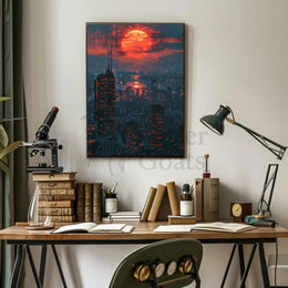 Futuristic Nighttime Cityscape: Cyberpunk Aesthetic Sci-Fi Poster PosterGoat