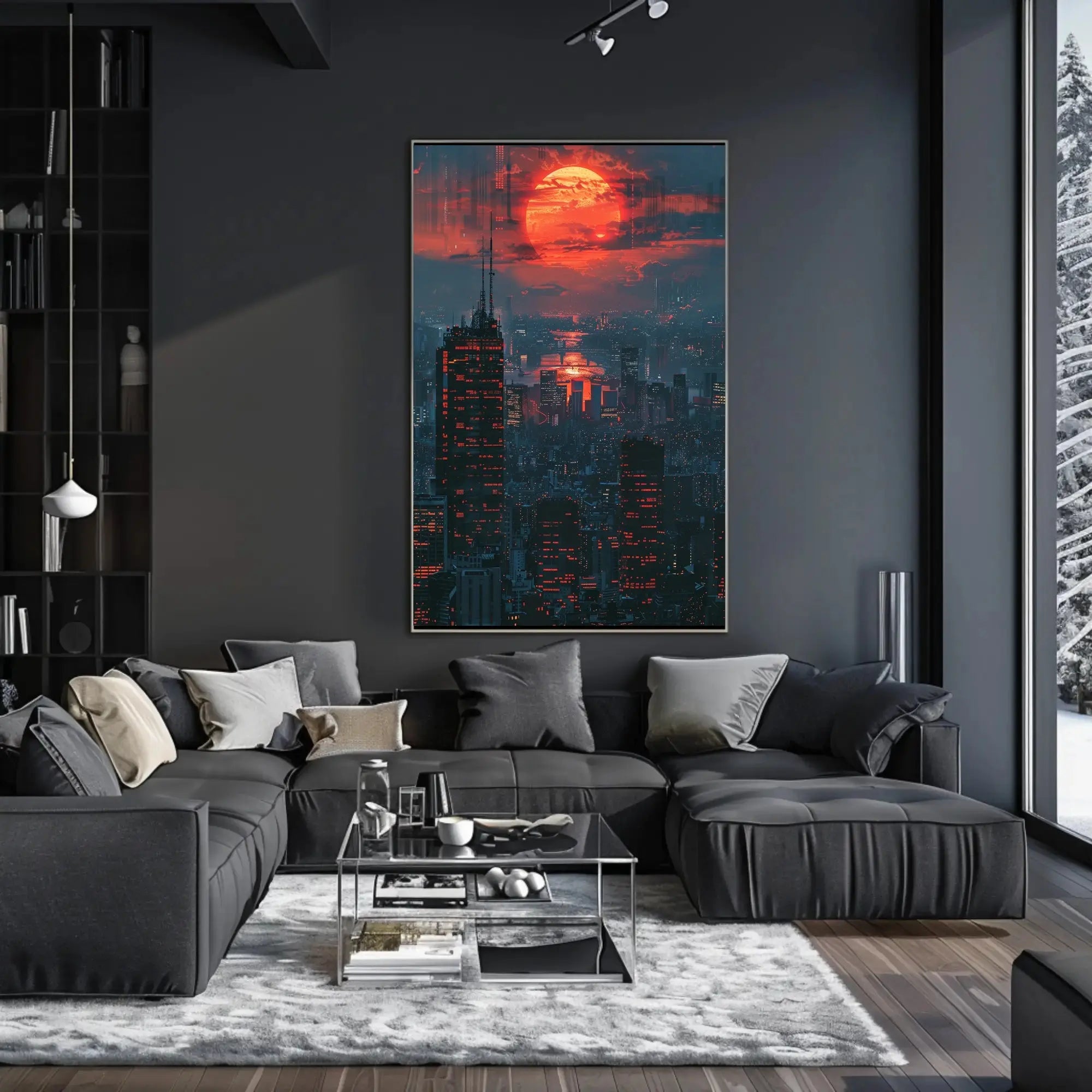 Futuristic Nighttime Cityscape: Cyberpunk Aesthetic Sci-Fi Poster PosterGoat