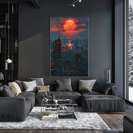 Futuristic Nighttime Cityscape: Cyberpunk Aesthetic Sci-Fi Poster PosterGoat