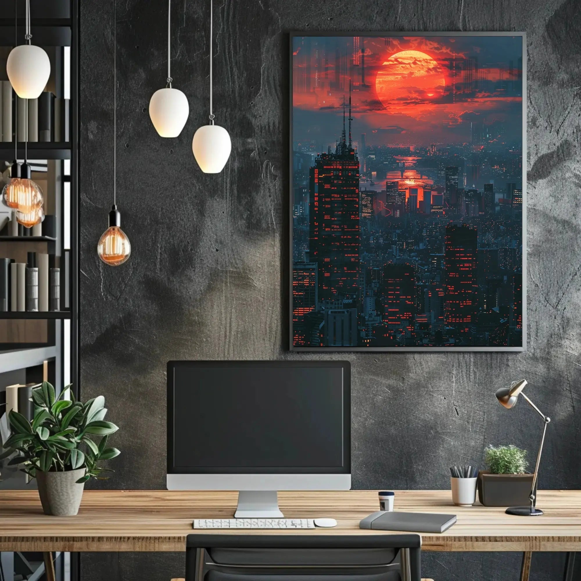 Futuristic Nighttime Cityscape: Cyberpunk Aesthetic Sci-Fi Poster PosterGoat