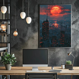 Futuristic Nighttime Cityscape: Cyberpunk Aesthetic Sci-Fi Poster PosterGoat