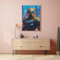 Futuristic Robotic Figure in Cityscape Sci-Fi Poster PosterGoat