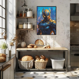 Futuristic Robotic Figure in Cityscape Sci-Fi Poster PosterGoat