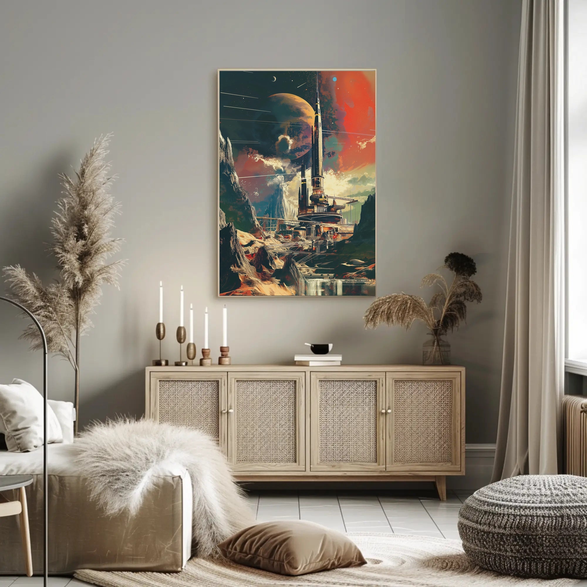Futuristic Sci-Fi Cityscape with Extraterrestrial Backdrop Futuristic Sci-Fi Poster PosterGoat