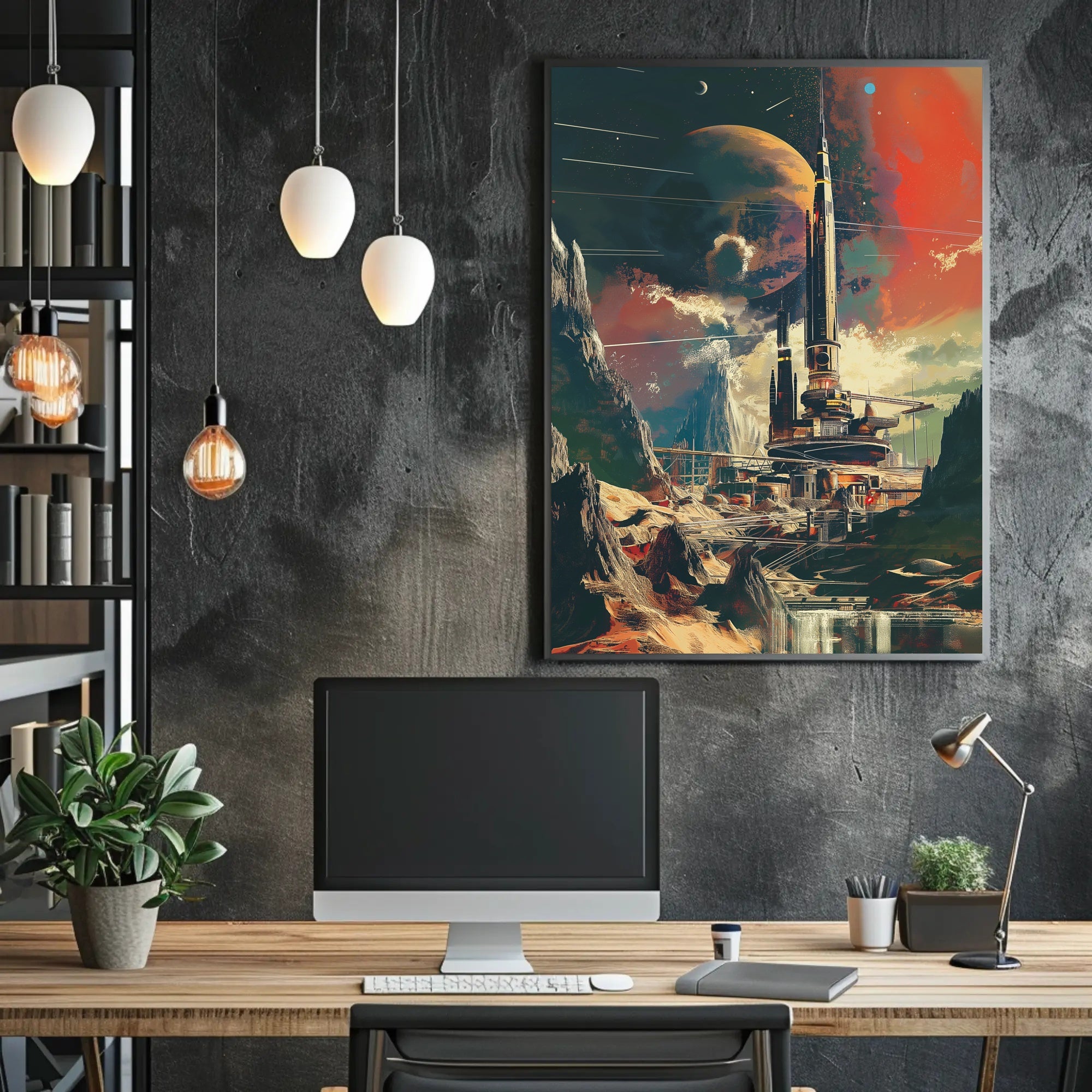 Futuristic Sci-Fi Cityscape with Extraterrestrial Backdrop Futuristic Sci-Fi Poster PosterGoat